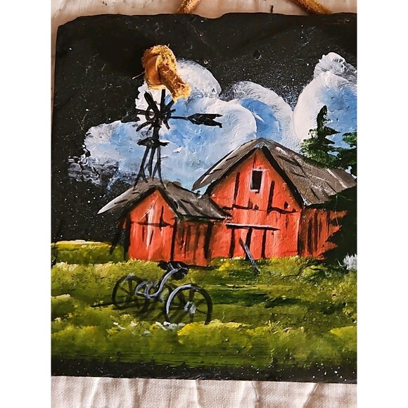 V ZIMMERMAN Barn Oil Painting On Slate  Beautiful 5" X 4" - Picture 3 of 5